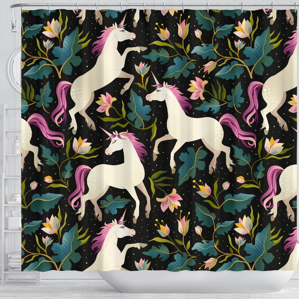 Unicorn in Floral Shower Curtain