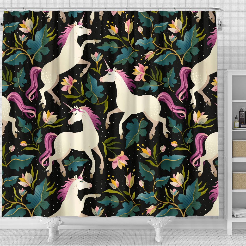 Unicorn in Floral Shower Curtain