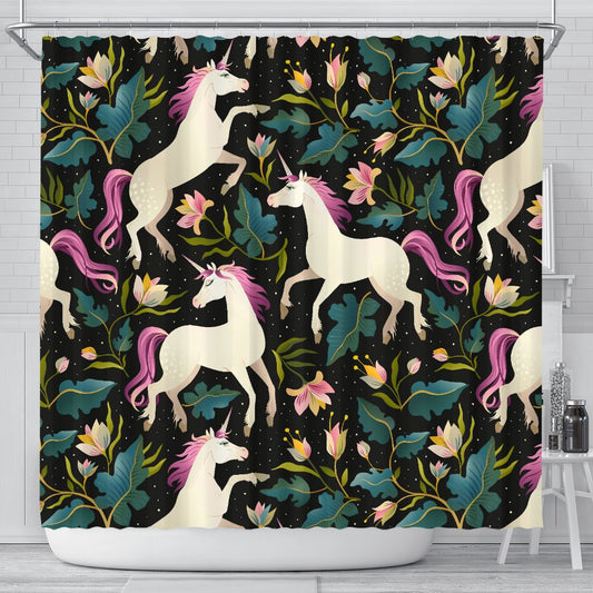Unicorn in Floral Shower Curtain