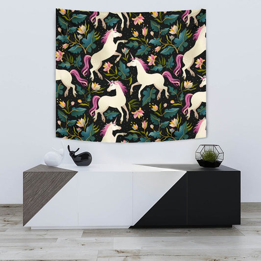Unicorn in Floral Wall Tapestry