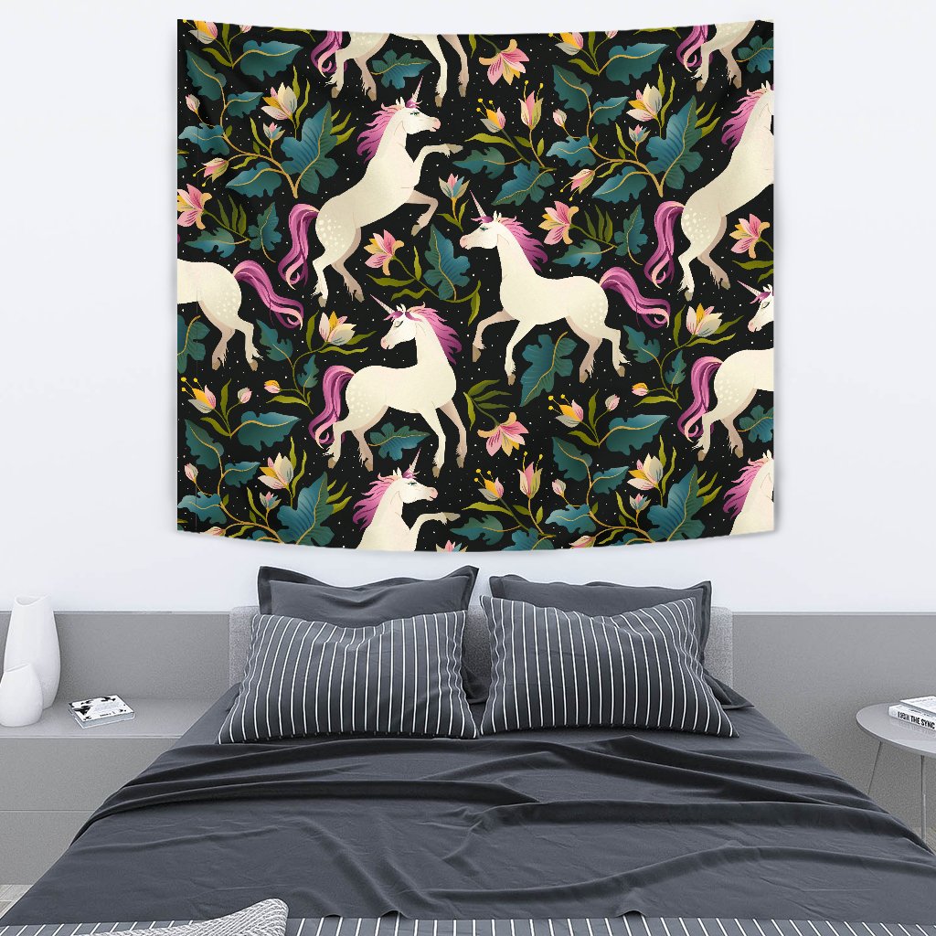 Unicorn in Floral Wall Tapestry