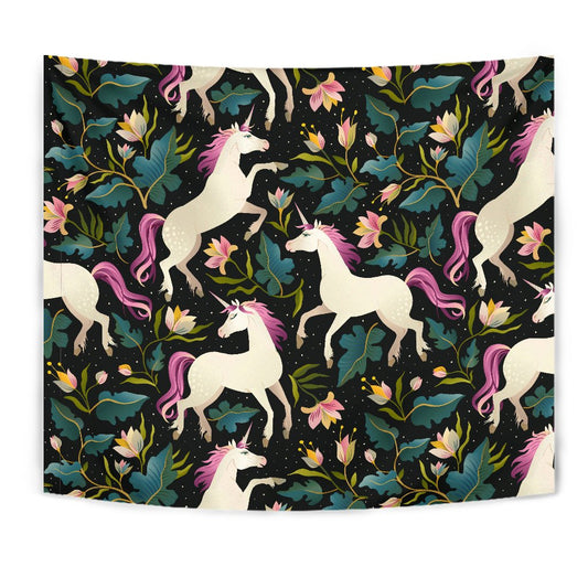 Unicorn in Floral Wall Tapestry