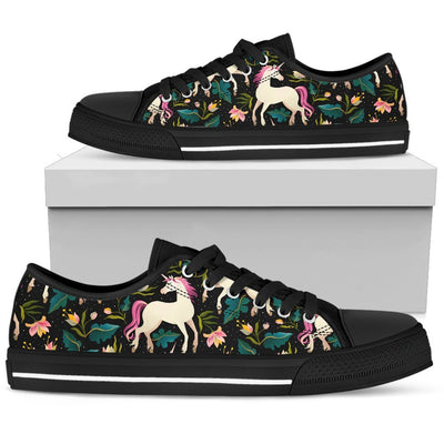 Unicorn in Floral Women Low Top Canvas Shoes