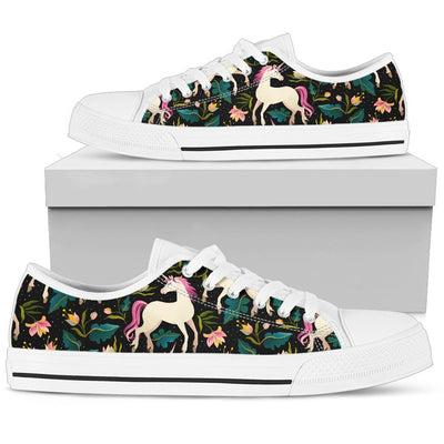 Unicorn in Floral Women Low Top Canvas Shoes