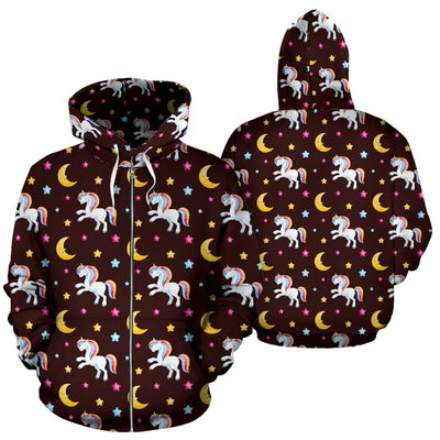 Unicorn Moon Star All Over Zip Up Hoodie