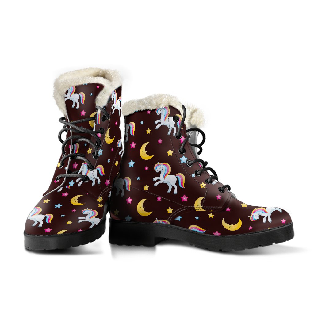 Unicorn Moon Star Faux Fur Leather Boots