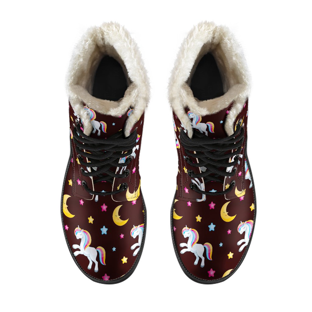 Unicorn Moon Star Faux Fur Leather Boots