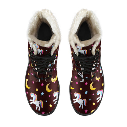 Unicorn Moon Star Faux Fur Leather Boots