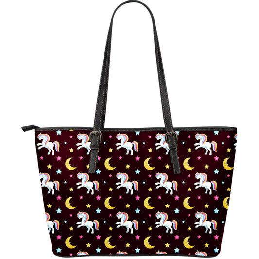 Unicorn Moon Star Large Leather Tote Bag