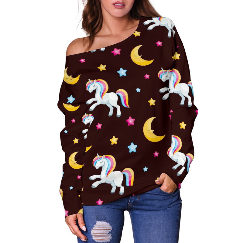 Unicorn Moon Star Off Shoulder Sweatshirt