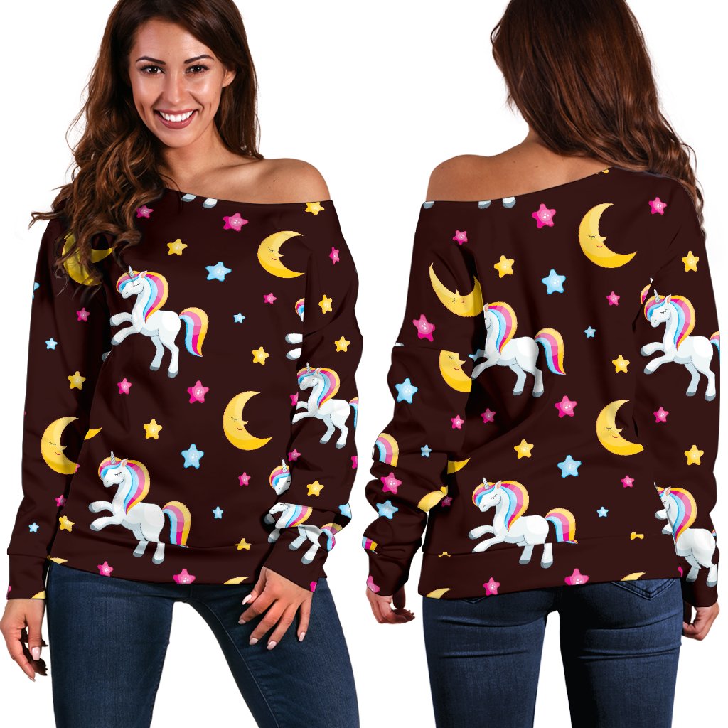 Unicorn Moon Star Off Shoulder Sweatshirt