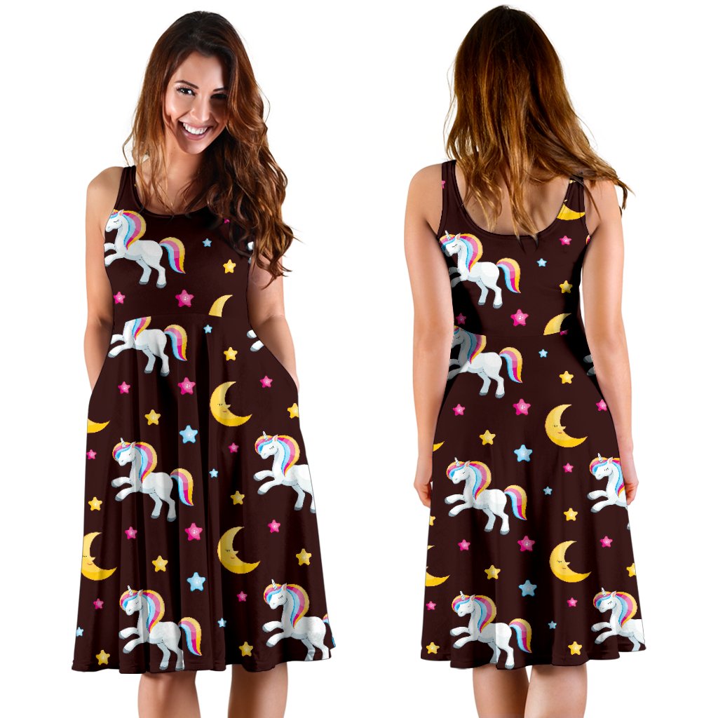 Unicorn Moon Star Sleeveless Mini Dress