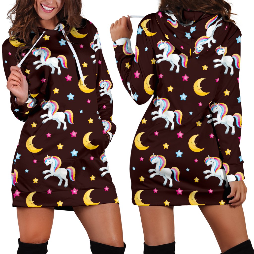 Unicorn Moon Star Women Hoodie Dress