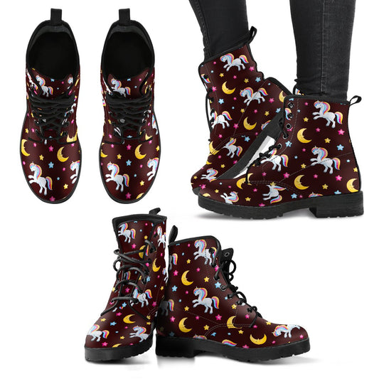 Unicorn Moon Star Women Leather Boots
