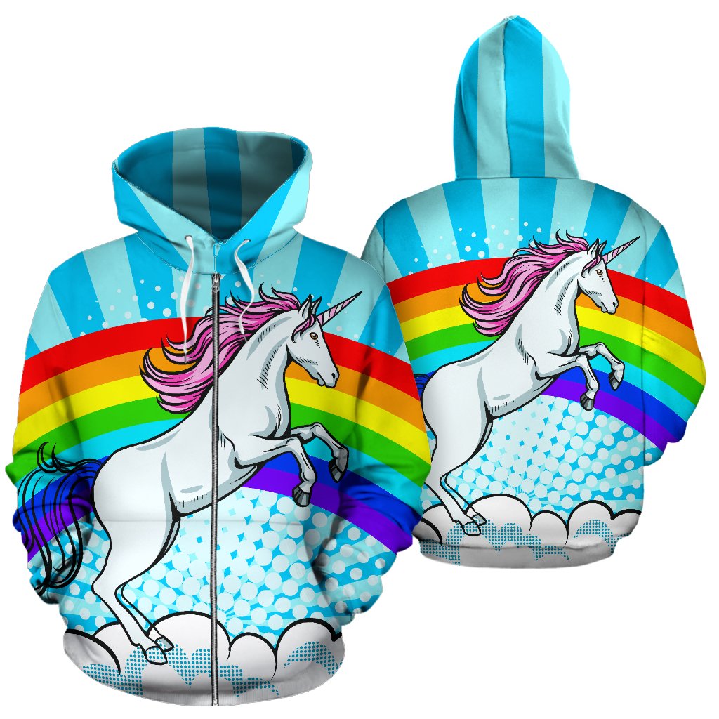 Unicorn Rainbow All Over Zip Up Hoodie