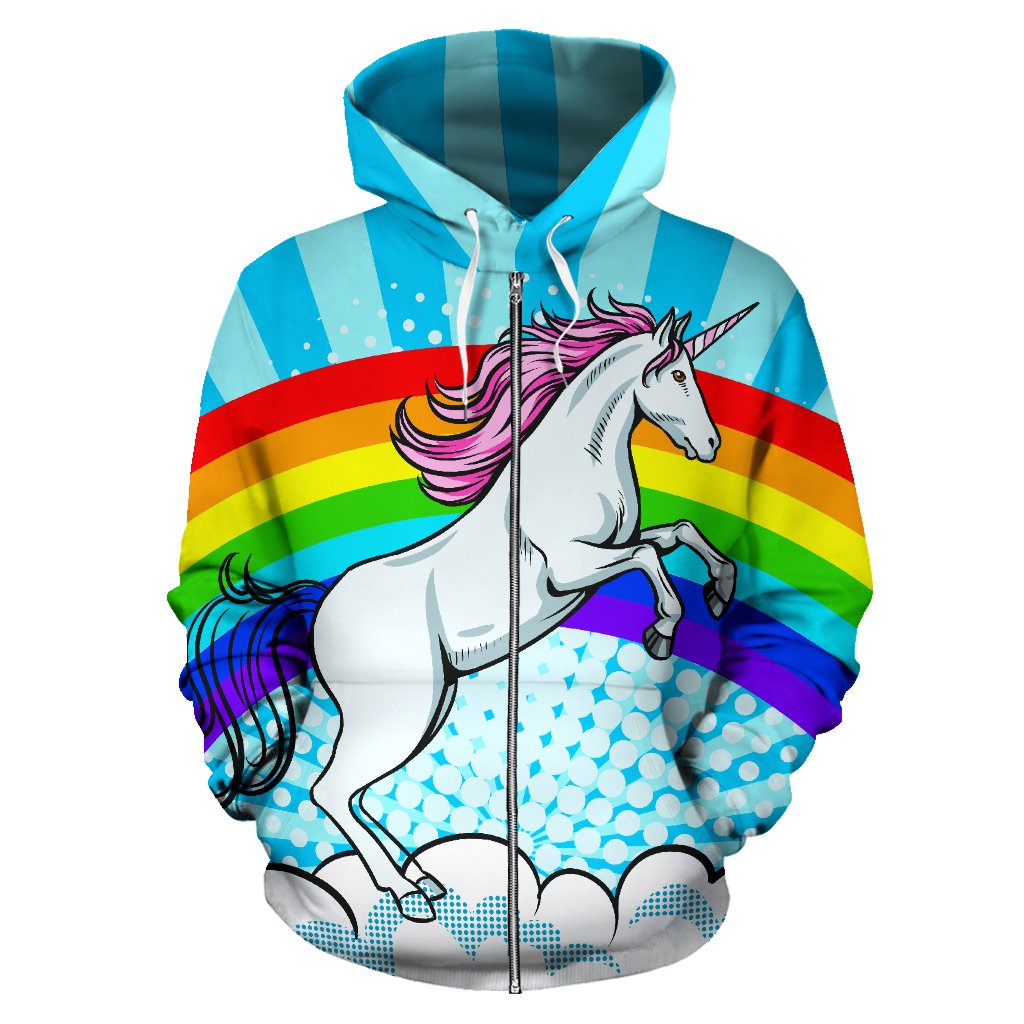 Unicorn Rainbow All Over Zip Up Hoodie