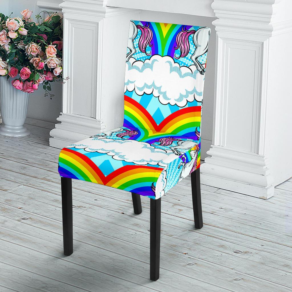 Unicorn Rainbow Dining Chair Slipcover-JORJUNE.COM
