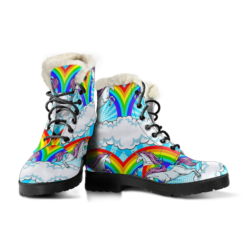 Unicorn Rainbow Faux Fur Leather Boots