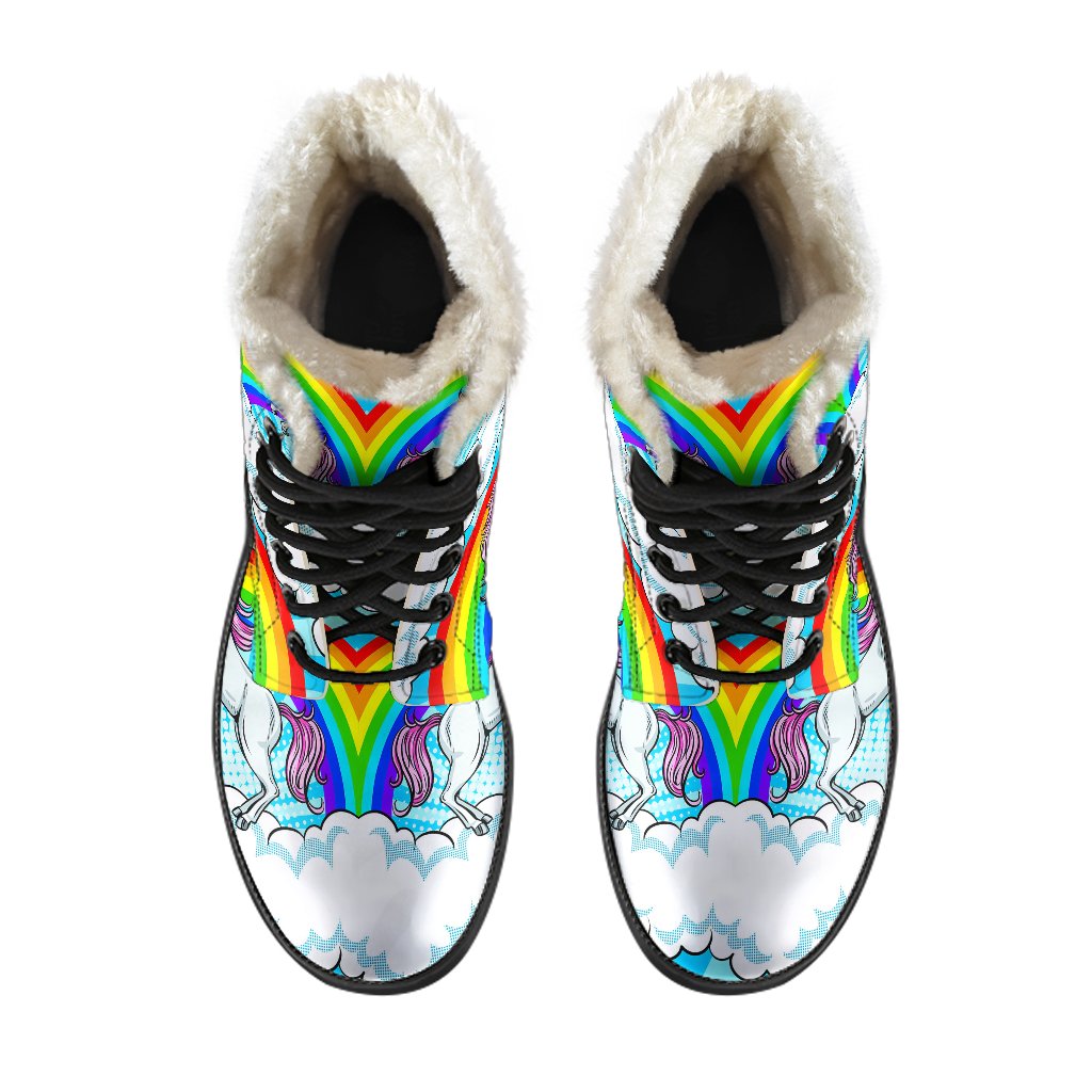 Unicorn Rainbow Faux Fur Leather Boots
