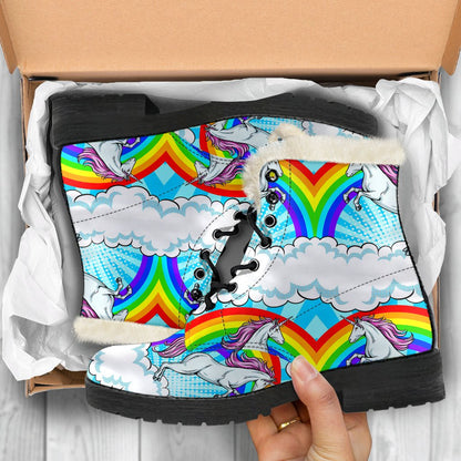Unicorn Rainbow Faux Fur Leather Boots