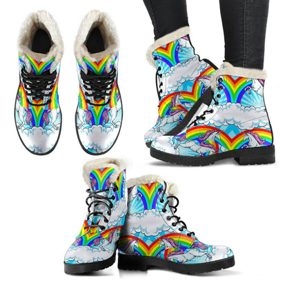 Unicorn Rainbow Faux Fur Leather Boots