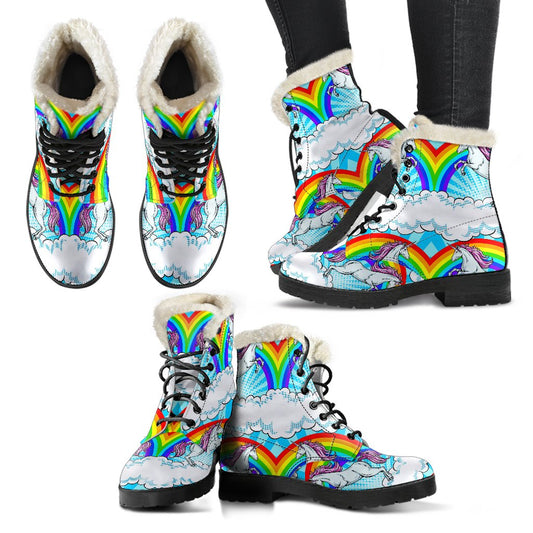Unicorn Rainbow Faux Fur Leather Boots