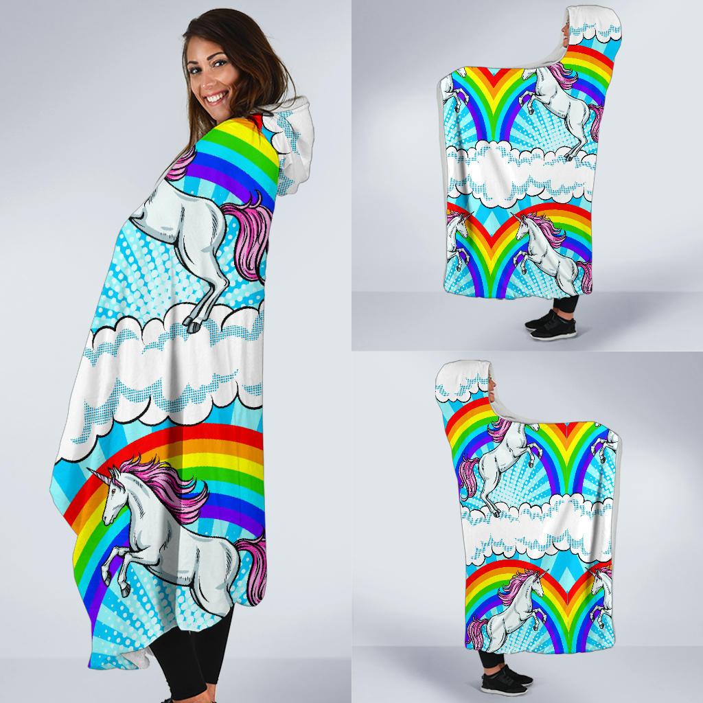 Unicorn Rainbow Hooded Blanket-JORJUNE.COM