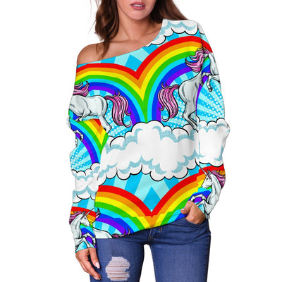 Unicorn Rainbow Off Shoulder Sweatshirt