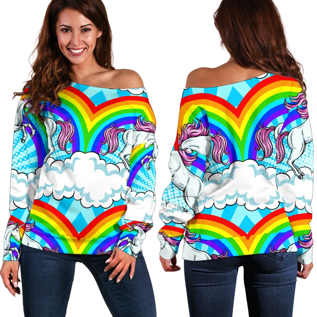 Unicorn Rainbow Off Shoulder Sweatshirt