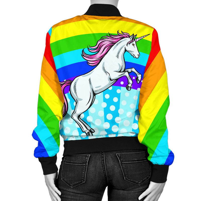 Unicorn Rainbow Women Casual Bomber Jacket