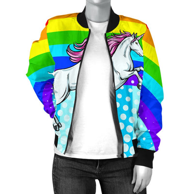 Unicorn Rainbow Women Casual Bomber Jacket