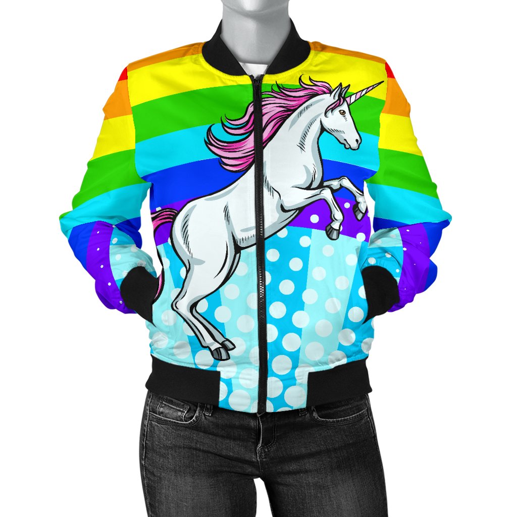 Unicorn Rainbow Women Casual Bomber Jacket