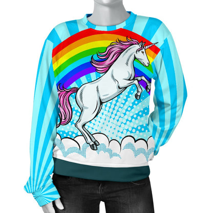Unicorn Rainbow Women Crewneck Sweatshirt