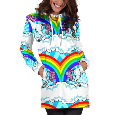 Unicorn Rainbow Women Hoodie Dress