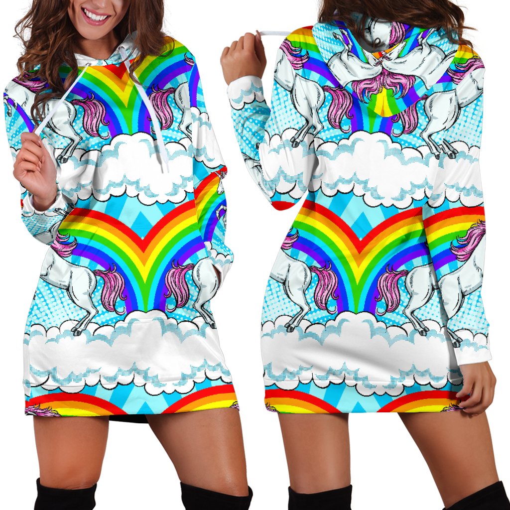 Unicorn Rainbow Women Hoodie Dress