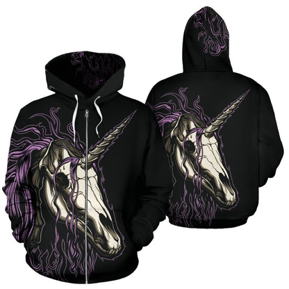 Unicorn Skull head All Over Zip Up Hoodie