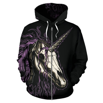 Unicorn Skull head All Over Zip Up Hoodie
