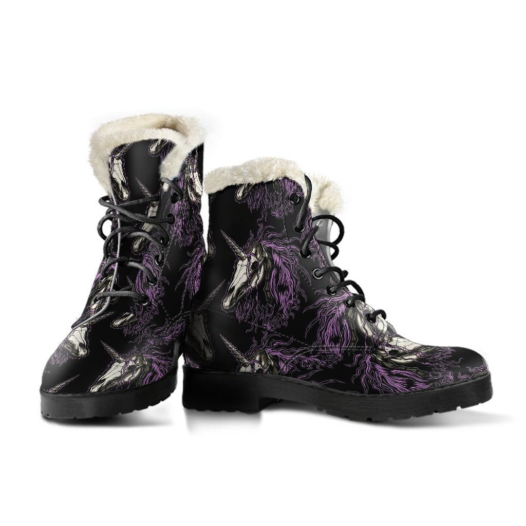 Unicorn Skull head Faux Fur Leather Boots