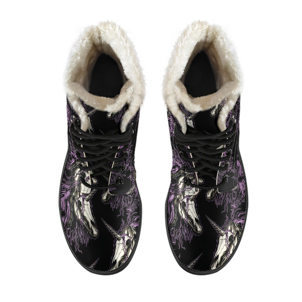 Unicorn Skull head Faux Fur Leather Boots