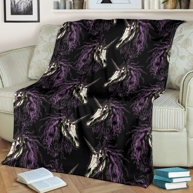 Unicorn Skull Head Fleece Blanket