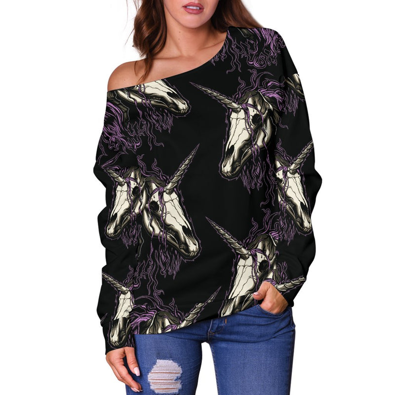 Unicorn Skull Head Off Shoulder Sweatshirt