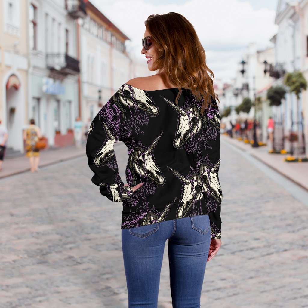 Unicorn Skull Head Off Shoulder Sweatshirt