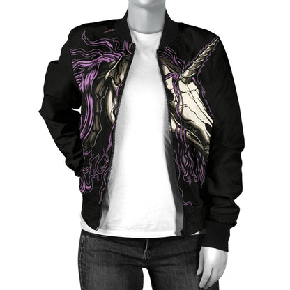 Unicorn Skull Head Women Casual Bomber Jacket