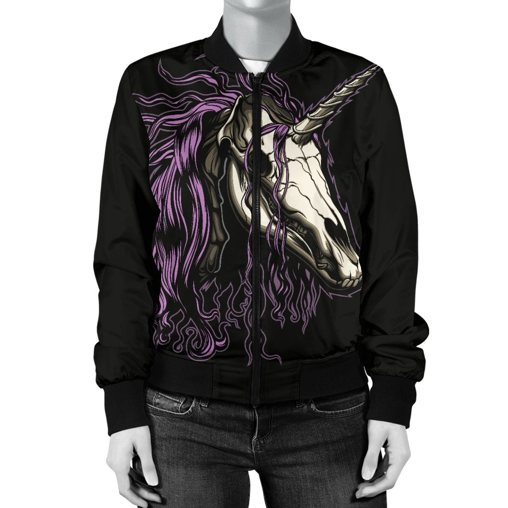 Unicorn Skull Head Women Casual Bomber Jacket