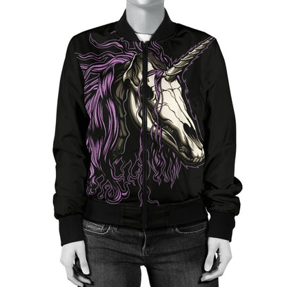 Unicorn Skull Head Women Casual Bomber Jacket