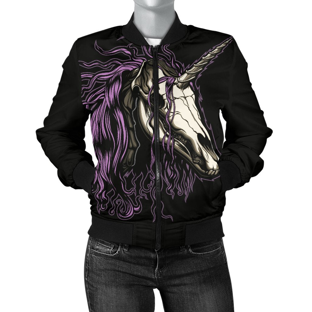 Unicorn Skull Head Women Casual Bomber Jacket