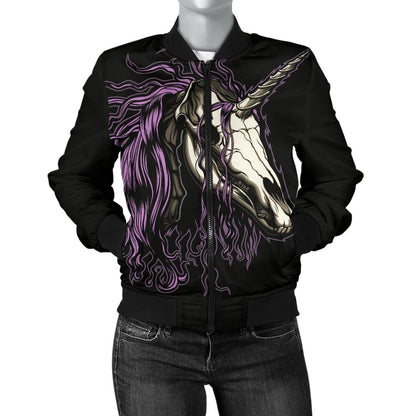 Unicorn Skull Head Women Casual Bomber Jacket