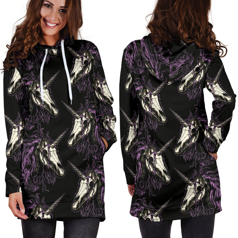 Unicorn Skull Head Women Hoodie Dress