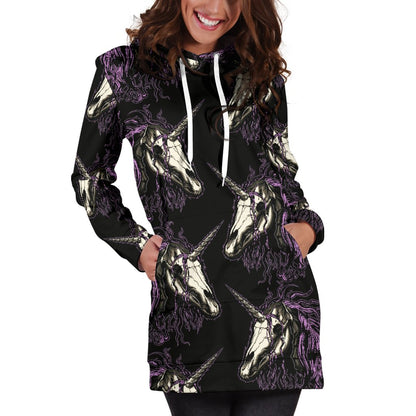 Unicorn Skull Head Women Hoodie Dress