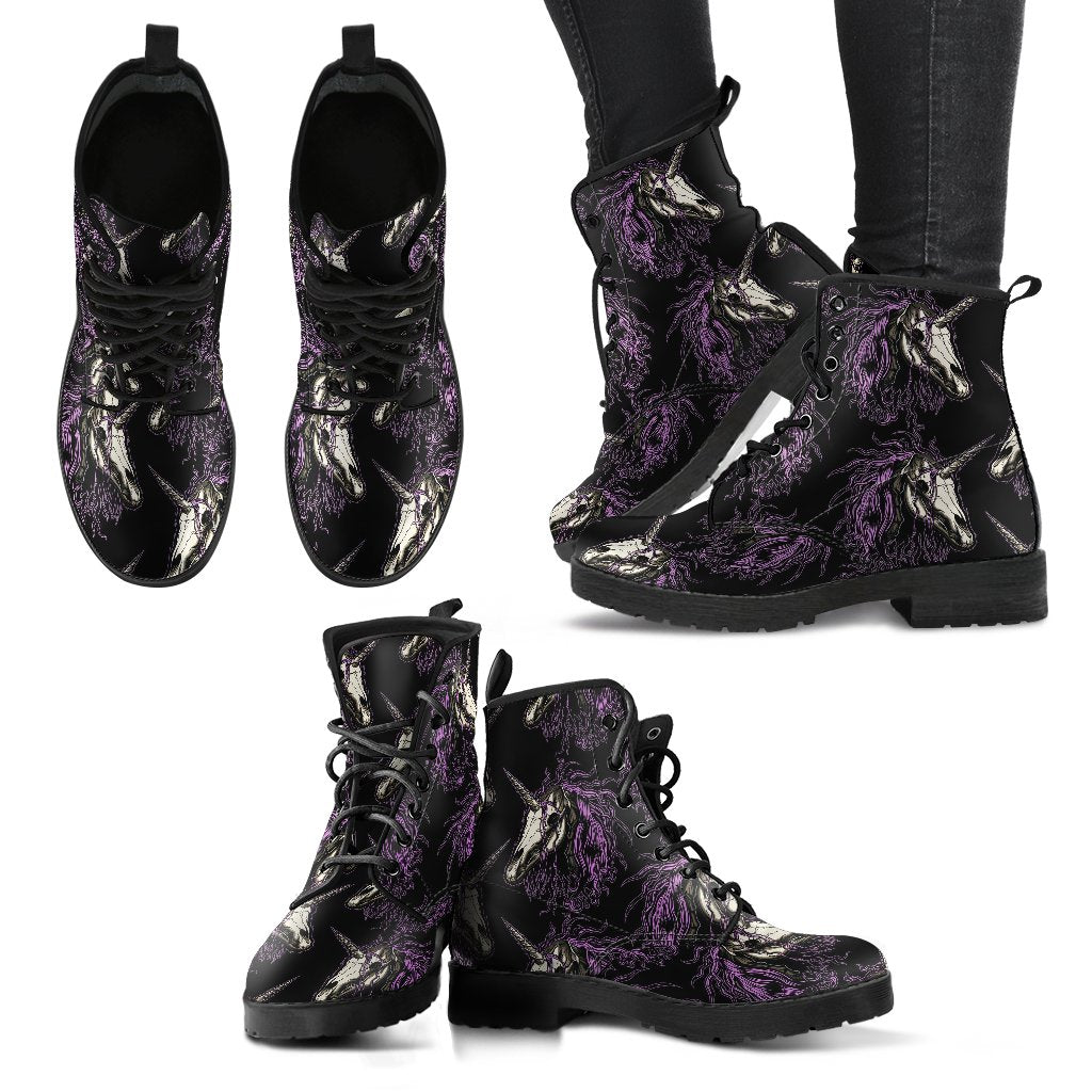 Unicorn Skull Head Women Leather Boots